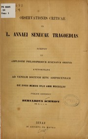 Front cover of Observationes criticae in L. Annaei Senecae tragoedias by Bernardus Schmidt