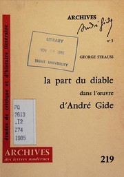 Front cover of La part du diable dans l'œuvre d'André Gide by George Strauss