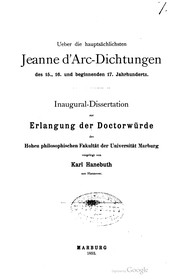 Front cover of Über die hauptsächlichsten Jeanne d'Arc-Dichtungen des 15., 16. und beginnenden 17. Jahrhunderts by Karl Hanebuth