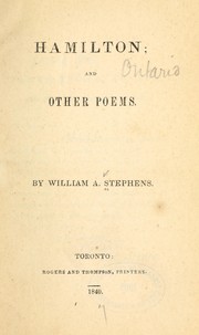 Front cover of Hamilton and other poems by Stephens, W. A.