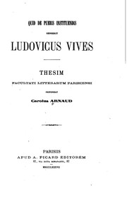 Front cover of Quid de pueris instituendis senserit Ludovicus Vives by Charles Arnaud