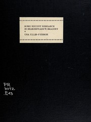 Front cover of Some recent research in Shakespeare's imagery by Una Mary Ellis-Fermor