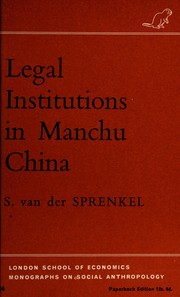 Front cover of Legal institutions in Manchu China by Sybille Van der Sprenkel