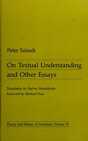 Front cover of On textual understanding, and other essays by Peter Szondi
