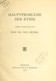 Cover of Hauptprobleme der Ethik by Paul Hensel