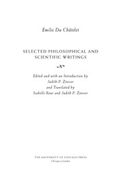 Cover of Selected philosophical and scientific writings by Gabrielle Émilemilie (Le Tonnelier de Breteuil) marquise Du Châtelet-Lomont