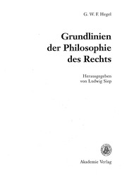 Front cover of G.W.F. Hegel, Grundlinien der Philosophie des Rechts by Ludwig Siep