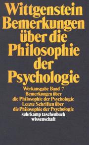 Front cover of Bemerkungen über die Philosophie der Psychologie by Ludwig Wittgenstein