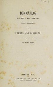 Front cover of Don Carlos, infante de España by Friedrich Schiller