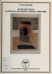Front cover of Je me souviens by Yvan Lamonde