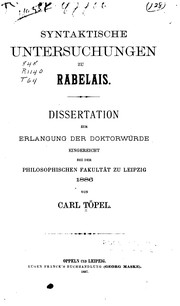Front cover of Syntaktische Untersuchungen zu Rabelais... Von Karl Töpel by Carl Töpel