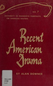 Front cover of Recent American Drama - American Writers 7 by Alan Downer