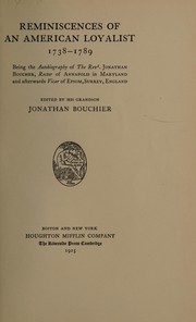 Front cover of Reminiscences of an American loyalist, 1738-1789 by Jonathan Boucher