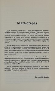 Front cover of Analyse sociale de l'éducation by Renée Cloutier