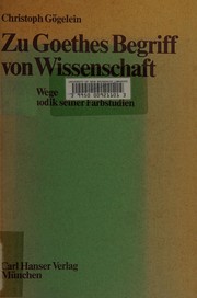 Front cover of Zu Goethes Begriff von Wissenschaft by Christoph Gögelein