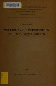 Front cover of Zum Problem des Infinitesimalen bei den antiken Atomisten by Mau, Jürgen