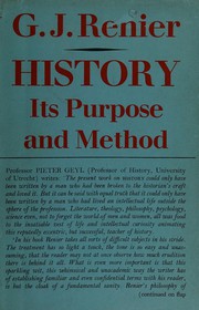 Cover of History, its purpose and method by Gustaaf Johannes Renier