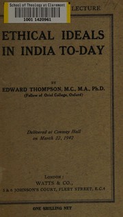Front cover of Ethical ideals in India today by Edward John Thompson
