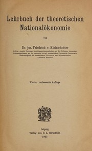 Front cover of Lehrbuch der theoretischen Nationalökonomie by Friedrich Kleinwächter