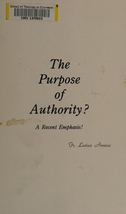 Front cover of The purpose of authority? by Lucius Annese