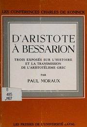 Cover of D'Aristote à Bessarion by Paul Moraux