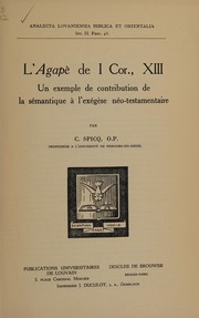 Front cover of L'Agapè de I Cor., XIII by Ceslas Spicq