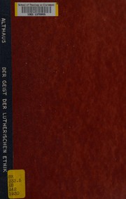 Front cover of Der Geist der lutherischen Ethik im Augusburgischen Bekenntnis by Paul Althaus