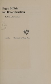 Front cover of Negro militia and reconstruction by Otis A. Singletary