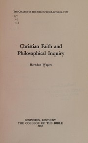 Front cover of Christian faith and philosophical inquiry by Charles Herndon Wagers