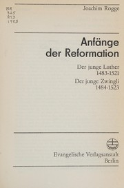 Front cover of Anfänge der Reformation by Joachim Rogge