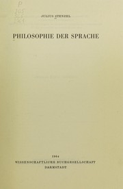 Cover of Philosophie der sprache by Julius Stenzel