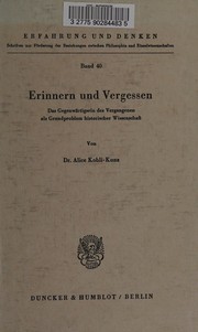 Front cover of Erinnern und Vergessen by Alice Kohli-Kunz