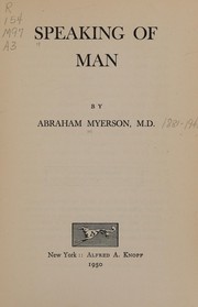 Front cover of Speaking of man by Abraham Myerson
