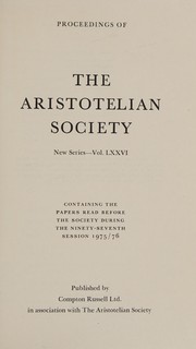 Front cover of Proceedings of the Aristotelian Society by Unknown