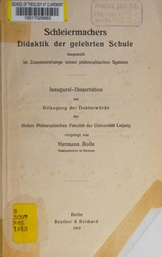 Front cover of Schleiermachers Didaktik der gelehrten Schule by Hermann Rolle