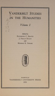 Front cover of Vanderbilt studies in the humanities by Richmond Croom Beatty