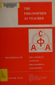 Front cover of The philosopher as teacher by American Catholic Philosophical Association.