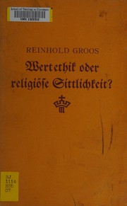 Cover of Wertethik oder religiose Sittlichkeit? by Reinhold Groos