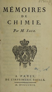 Cover of Mémoires de chimie by Balthazar Georges Sage