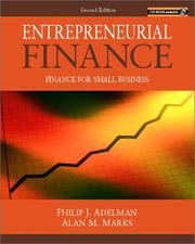 Cover of Entrepreneurial finance by Philip J. Adelman