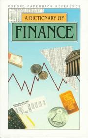 Front cover of A Dictionary of Finance (Oxford Reference) by Brian Butler