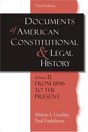 Cover of Documents of American constitutional and legal history by Melvin I. Urofsky