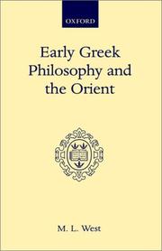 Front cover of Early Greek philosophy and the Orient by M. L. West