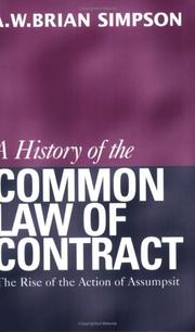 Front cover of A history of the common law of contract by A. W. B. Simpson