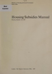 Front cover of Housing subsidies manual by Great Britain. Ministry of Housing and Local Government.