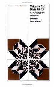 Front cover of Criteria for divisibility by Vorobʹev, N. N.