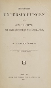Cover of Vermischte untersuchungen zur geschichte der mathematischen wissenschaften by Siegmund Günther