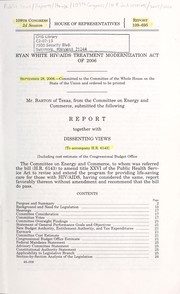 Front cover of Ryan White HIV/AIDS Treatment Modernization Act of 2006 by United States. Congress. House. Committee on Energy and Commerce