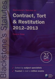 Front cover of Blackstone's Statutes on Contract, Tort and Restitution 2012-2013 by Francis Rose