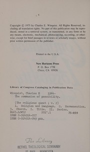 Front cover of The communion of possibility by Winquist, Charles E.